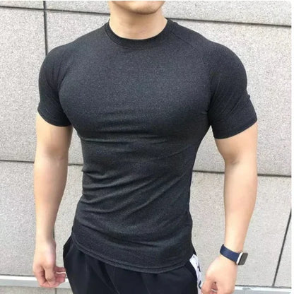 Camiseta de manga corta de verano para hombre, nueva camiseta de compresión para correr, deporte, gimnasio, entrenamiento, ropa informal de alta calidad