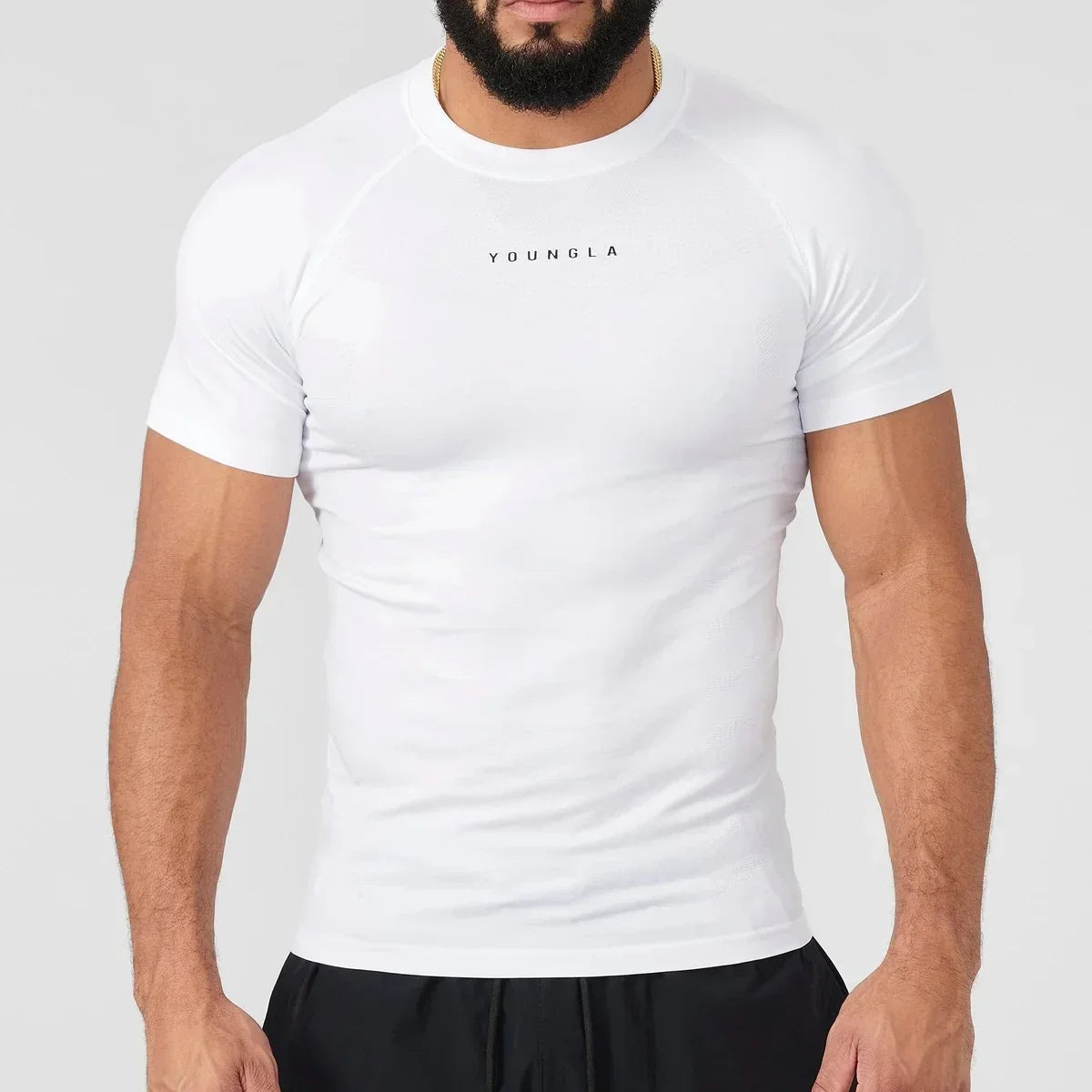 Camiseta deportiva para hombre YOUNGLA, de secado rápido, transpirable, elástica, para fitness, ropa para correr al aire libre