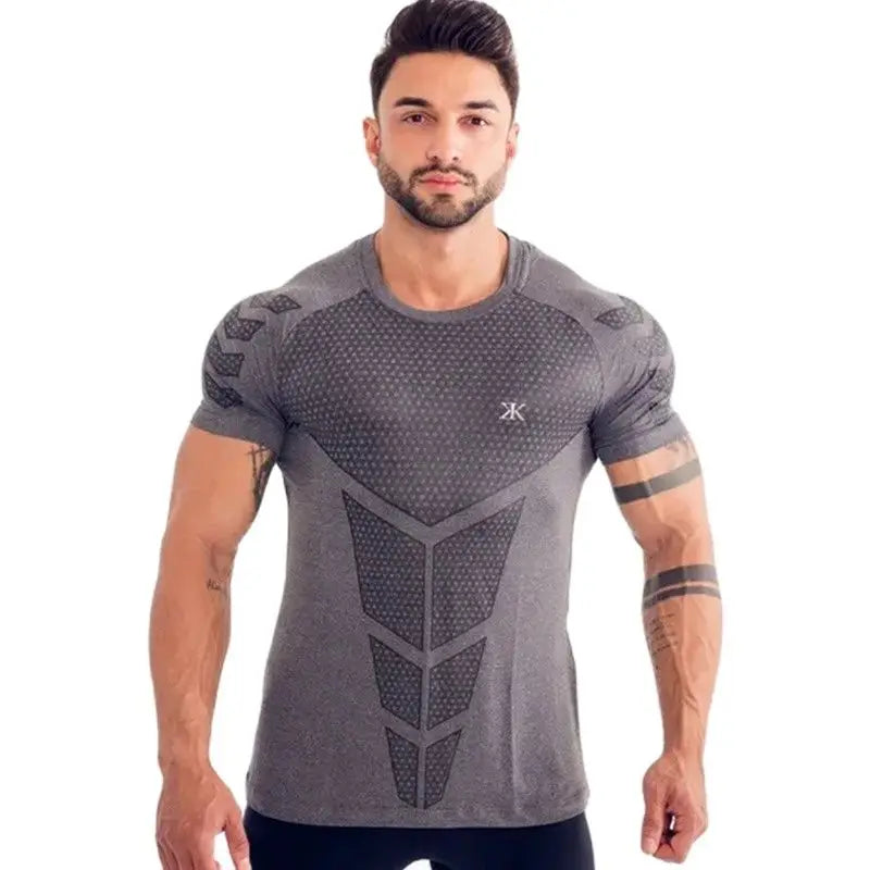 Camiseta deportiva para correr para hombre, camiseta de manga corta ajustada de secado rápido para entrenamiento físico y gimnasio, camisetas de culturismo y crossfit