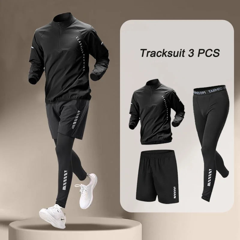 Traje de chaqueta de secado rápido para hombre, 1 a 4 piezas, conjuntos de fitness para correr al aire libre, pantalones deportivos para correr, ropa de entrenamiento, ropa deportiva