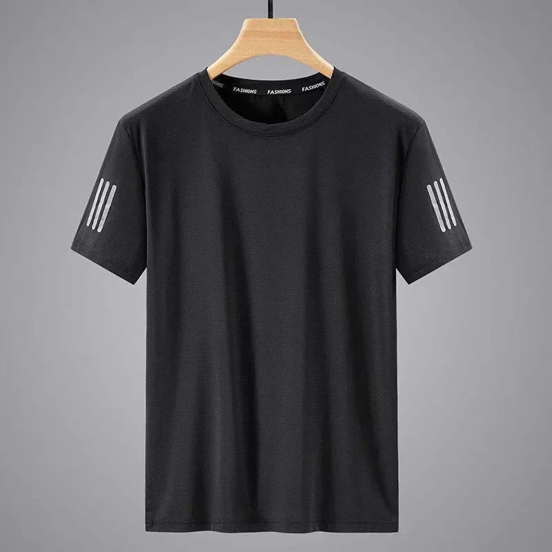 Camiseta de seda de hielo de verano para hombre, cuello redondo, secado rápido, mangas cortas, transpirable, media manga, camiseta deportiva holgada para hombre