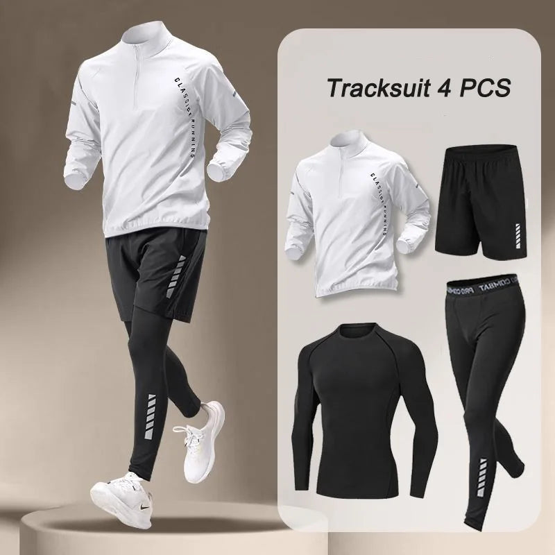 Traje de chaqueta de secado rápido para hombre, 1 a 4 piezas, conjuntos de fitness para correr al aire libre, pantalones deportivos para correr, ropa de entrenamiento, ropa deportiva