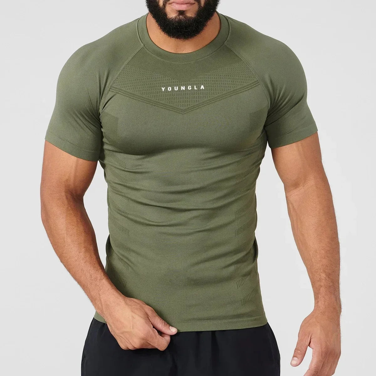 Camiseta deportiva para hombre YOUNGLA, de secado rápido, transpirable, elástica, para fitness, ropa para correr al aire libre