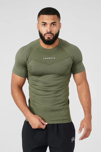 Camiseta deportiva para hombre YOUNGLA, de secado rápido, transpirable, elástica, para fitness, ropa para correr al aire libre