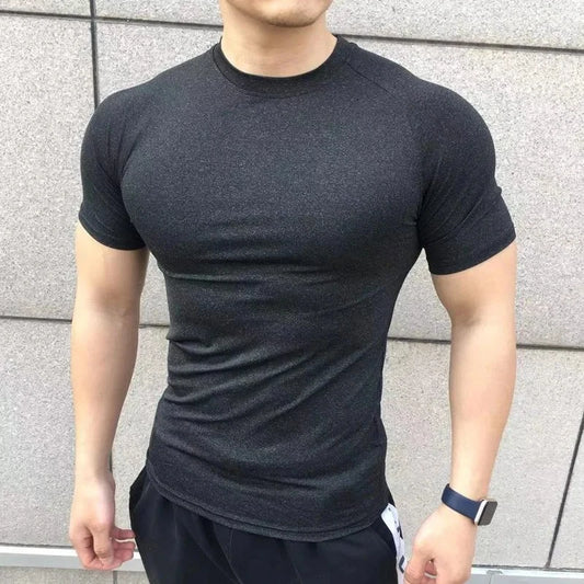 Camiseta de manga corta de verano para hombre, nueva camiseta de compresión para correr, deporte, gimnasio, entrenamiento, ropa informal de alta calidad