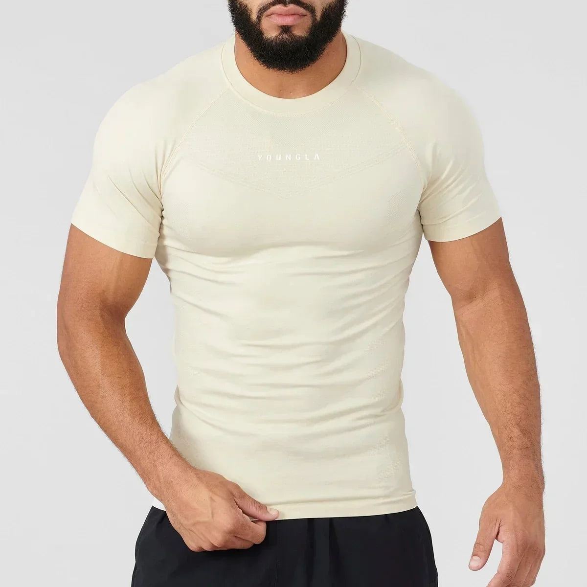 Camiseta deportiva para hombre YOUNGLA, de secado rápido, transpirable, elástica, para fitness, ropa para correr al aire libre