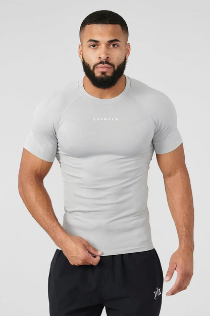 Camiseta deportiva para hombre YOUNGLA, de secado rápido, transpirable, elástica, para fitness, ropa para correr al aire libre