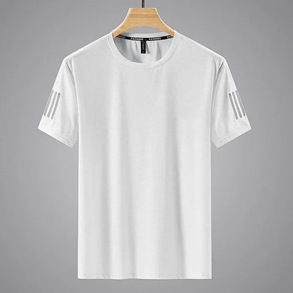 Camiseta de seda de hielo de verano para hombre, cuello redondo, secado rápido, mangas cortas, transpirable, media manga, camiseta deportiva holgada para hombre