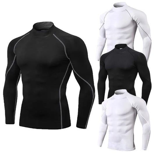 Camiseta de compresión para entrenamiento de hombre, cuello alto, manga larga, protección contra erupciones, capa base para gimnasio, camiseta interior deportiva, equipo deportivo