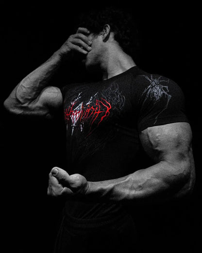 Camiseta de compresión Breathedivinity de manga corta para musculación, gimnasio, fitness, cuello alto, en negro, Wolves Club Y2K