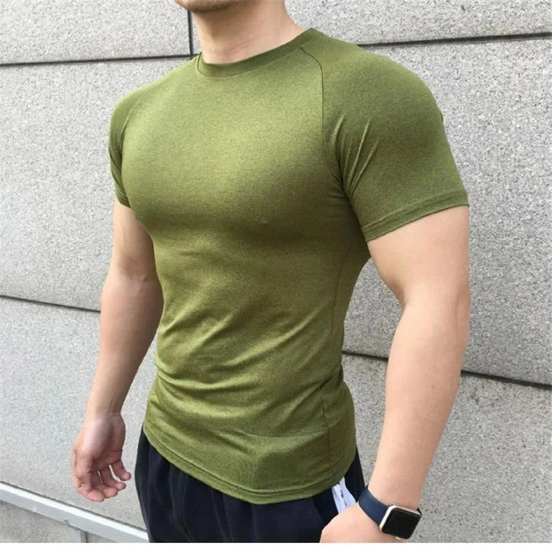 Camiseta de manga corta de verano para hombre, nueva camiseta de compresión para correr, deporte, gimnasio, entrenamiento, ropa informal de alta calidad