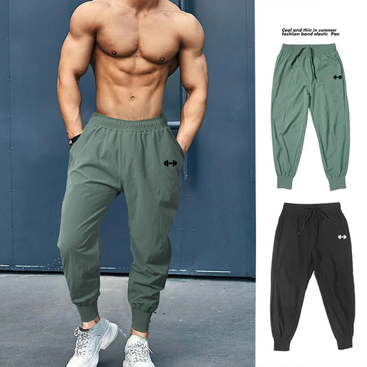 Pantalones deportivos de gimnasio para culturismo y fitness, pantalones de entrenamiento informales para hombre, cintura elástica, ultrafinos, de secado rápido, cintura alta, pantalones largos sueltos