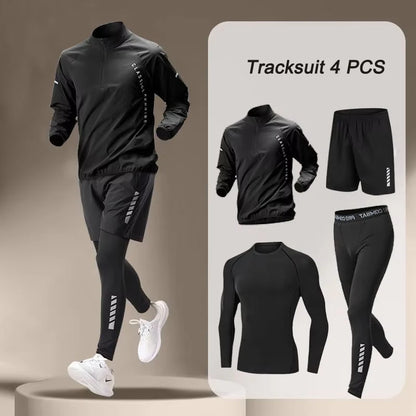 Traje de chaqueta de secado rápido para hombre, 1 a 4 piezas, conjuntos de fitness para correr al aire libre, pantalones deportivos para correr, ropa de entrenamiento, ropa deportiva