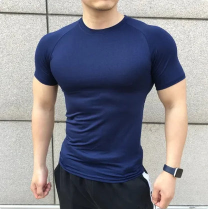 Camiseta de manga corta de verano para hombre, nueva camiseta de compresión para correr, deporte, gimnasio, entrenamiento, ropa informal de alta calidad