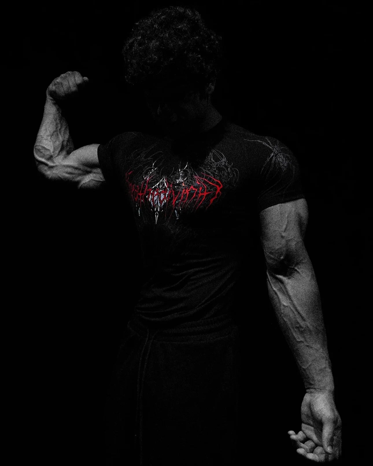 Camiseta de compresión Breathedivinity de manga corta para musculación, gimnasio, fitness, cuello alto, en negro, Wolves Club Y2K