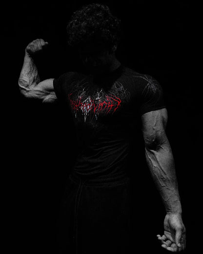 Camiseta de compresión Breathedivinity de manga corta para musculación, gimnasio, fitness, cuello alto, en negro, Wolves Club Y2K