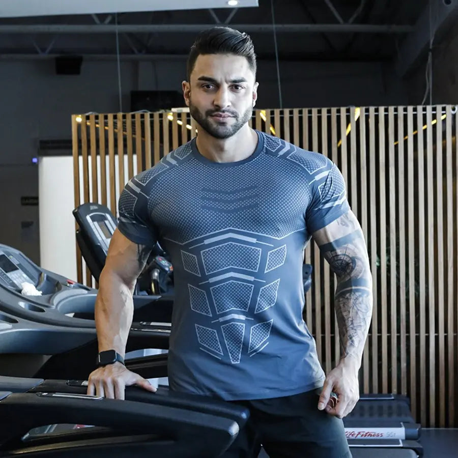 Camiseta deportiva para correr para hombre, camiseta de manga corta ajustada de secado rápido para entrenamiento físico y gimnasio, camisetas de culturismo y crossfit