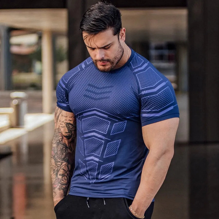 Camiseta deportiva para correr para hombre, camiseta de manga corta ajustada de secado rápido para entrenamiento físico y gimnasio, camisetas de culturismo y crossfit