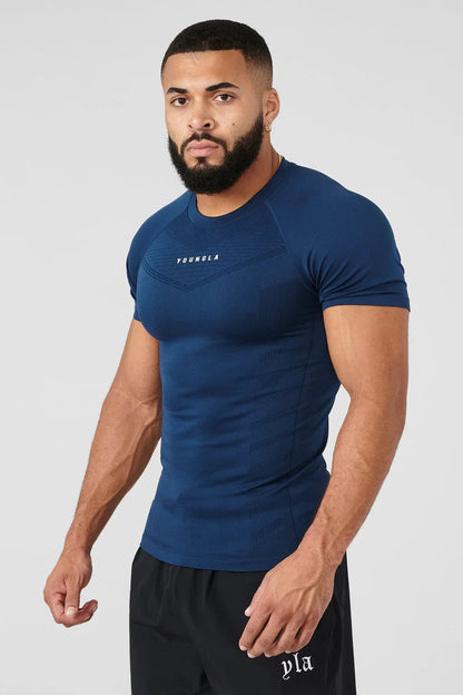 Camiseta deportiva para hombre YOUNGLA, de secado rápido, transpirable, elástica, para fitness, ropa para correr al aire libre