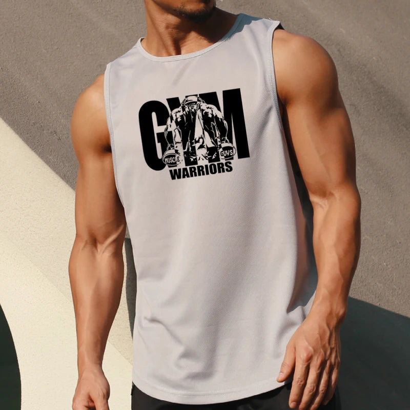 Camiseta sin mangas de malla de verano de secado rápido para gimnasio y fitness para hombre, informal, que absorbe la humedad, para culturismo, para entrenamiento muscular